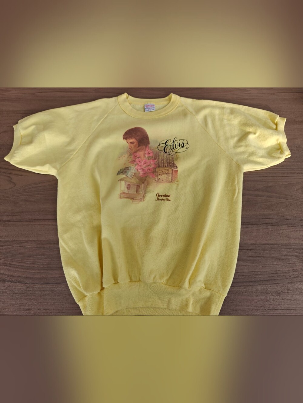 Vintage 80s Elvis Presley Graceland Short Sleeve Sweatshirt USA Made L